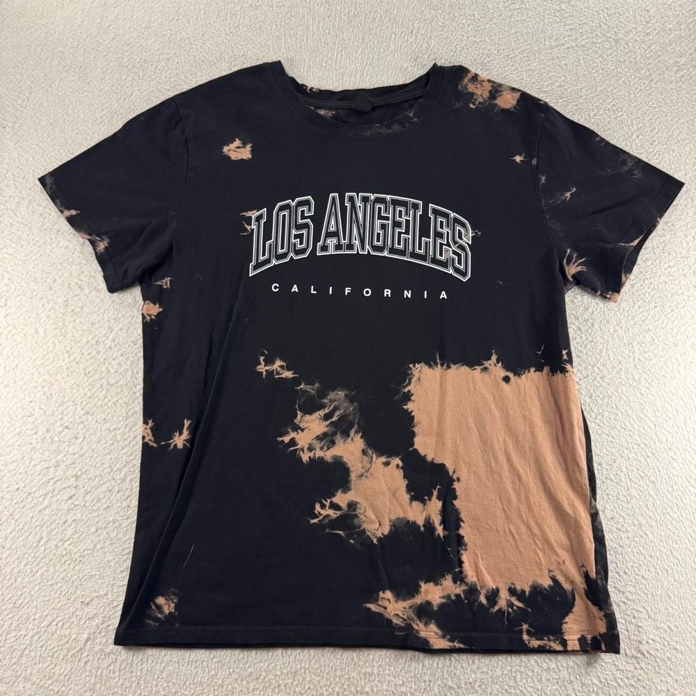 Romwe Graphic T-Shirt Mens Large Black Good Bleach Wash Los Angeles California